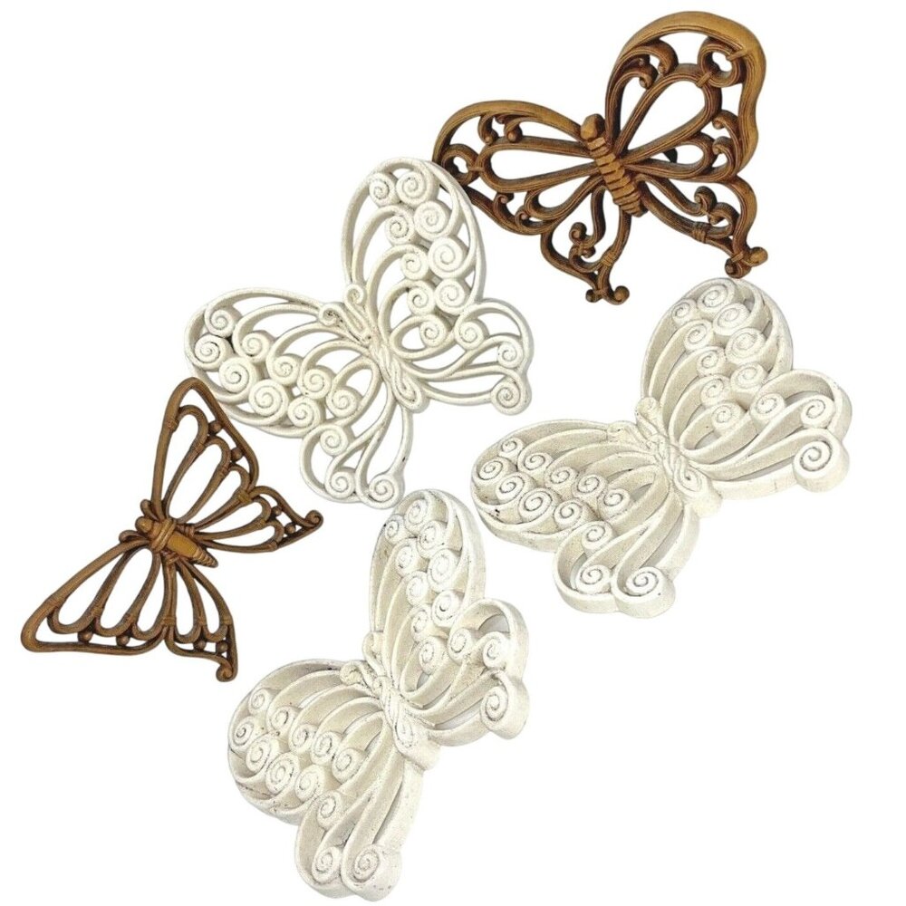 Syroco Bamboo Burwood Butterflies Retro Boho Wall Art Set of Five MCM